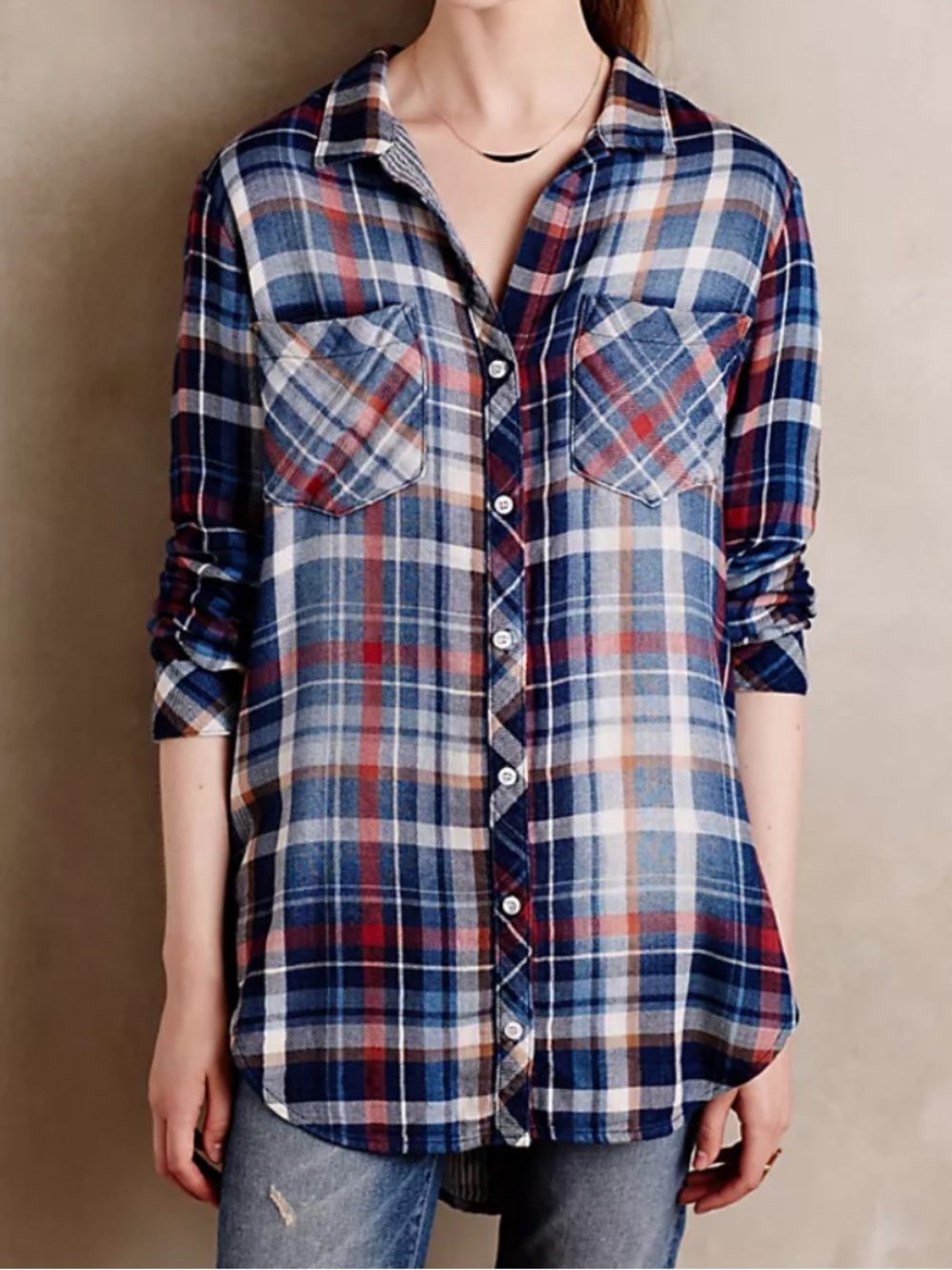 Cloth & Stone Brecken Button Front Shirt Women's XL Plaid Flannel Relaxed
